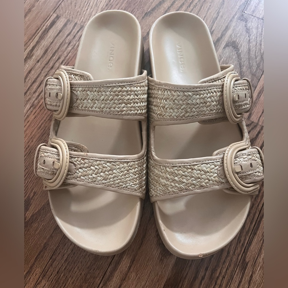 Vince Beige Woven Slide Sandals excellent condition